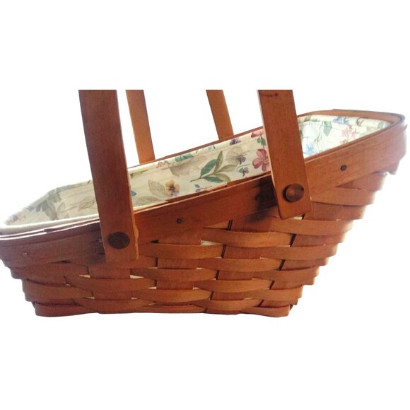 Longaberger 1990 Handwoven Basket With Floral-Print Fabric Liner/Plastic Insert - Picture 9 of 10